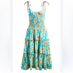 NWT Free People Floral Adriel Midi Hawaiian Dress new blue sundress FP boho